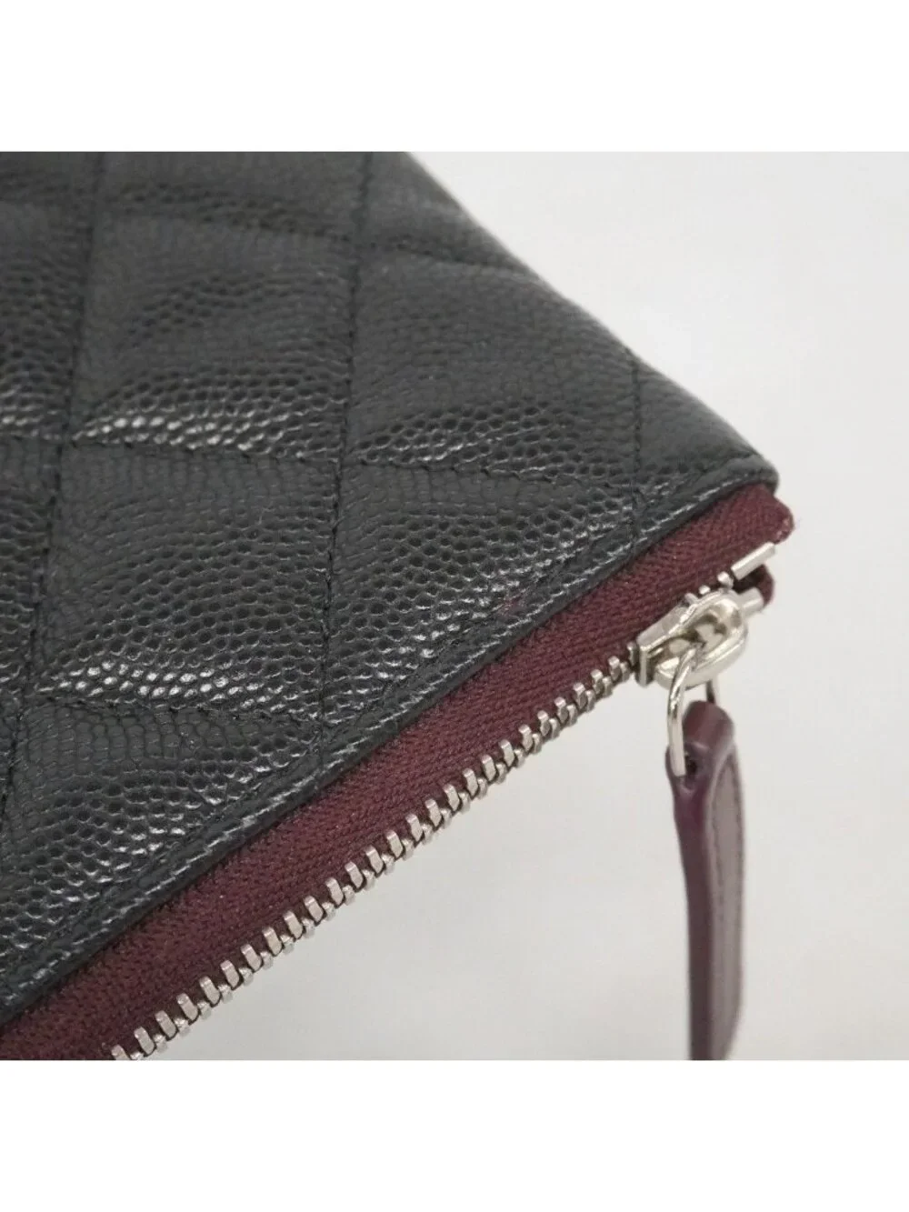 Chanel Pouch Quilted Caviar Leather Black Silver